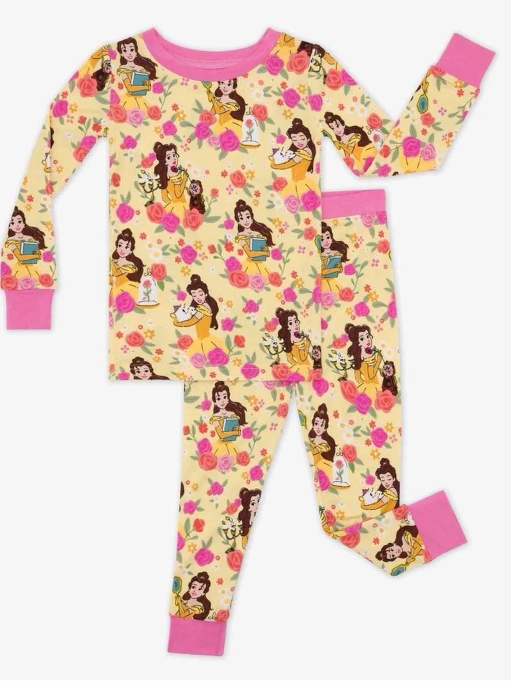 NWT 2T Little Sleepies Yellow & Pink Beauty and the Beast Floral Pajama Set